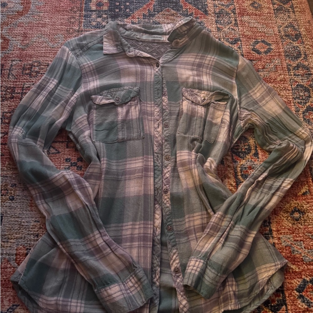 Maurices Green Plaid Lace Accent Shirt